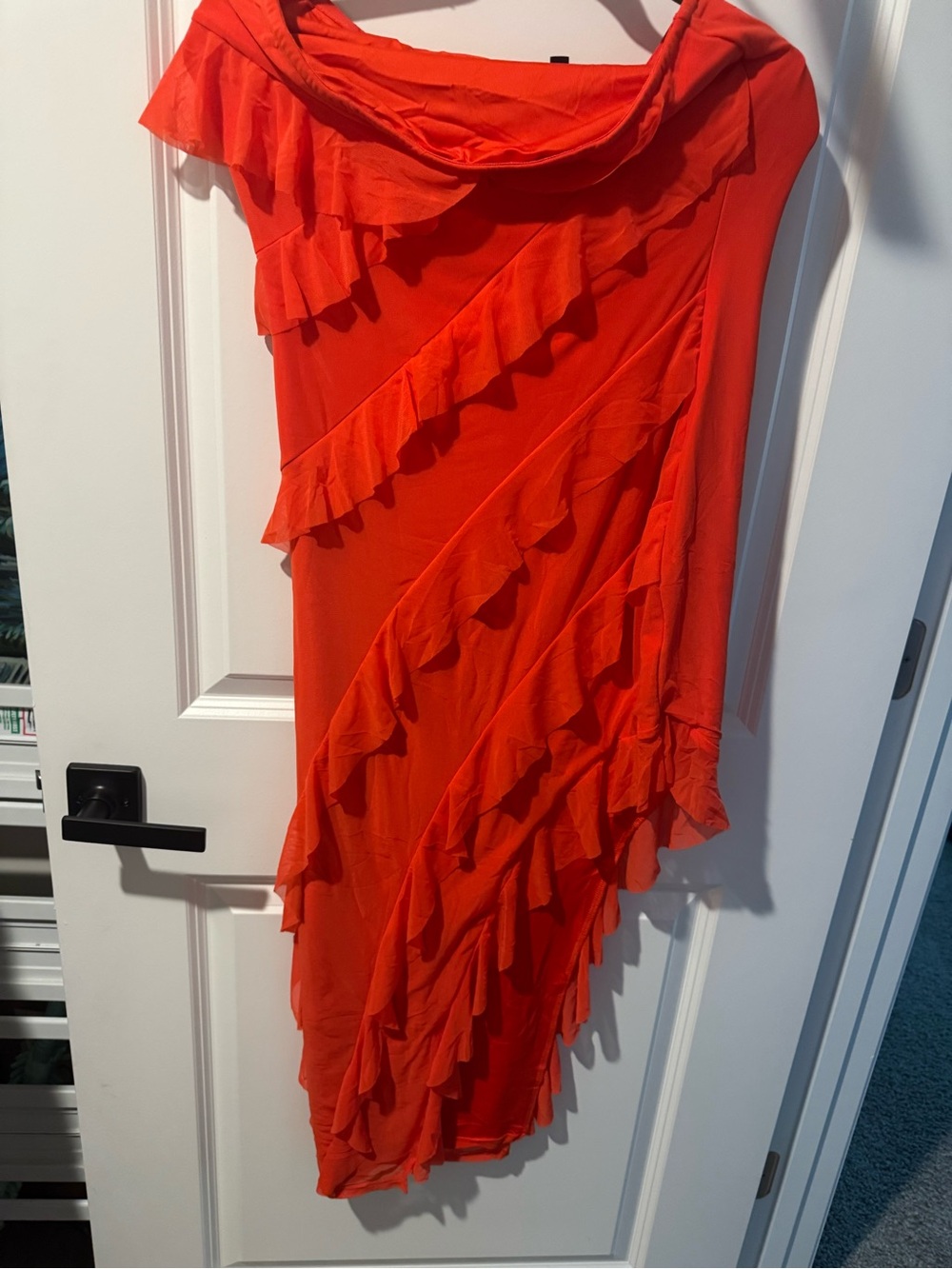 Asymmetrical Ruffle Skirt Vibrant Orange Wedding Dress Strapless Tube Top Tiered